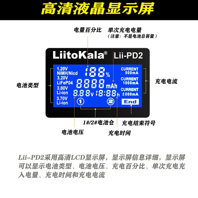 两铁槽1.2V5Li锂i充电器多功能218650锂电池镍镉镍氢7号-PD3.7V号