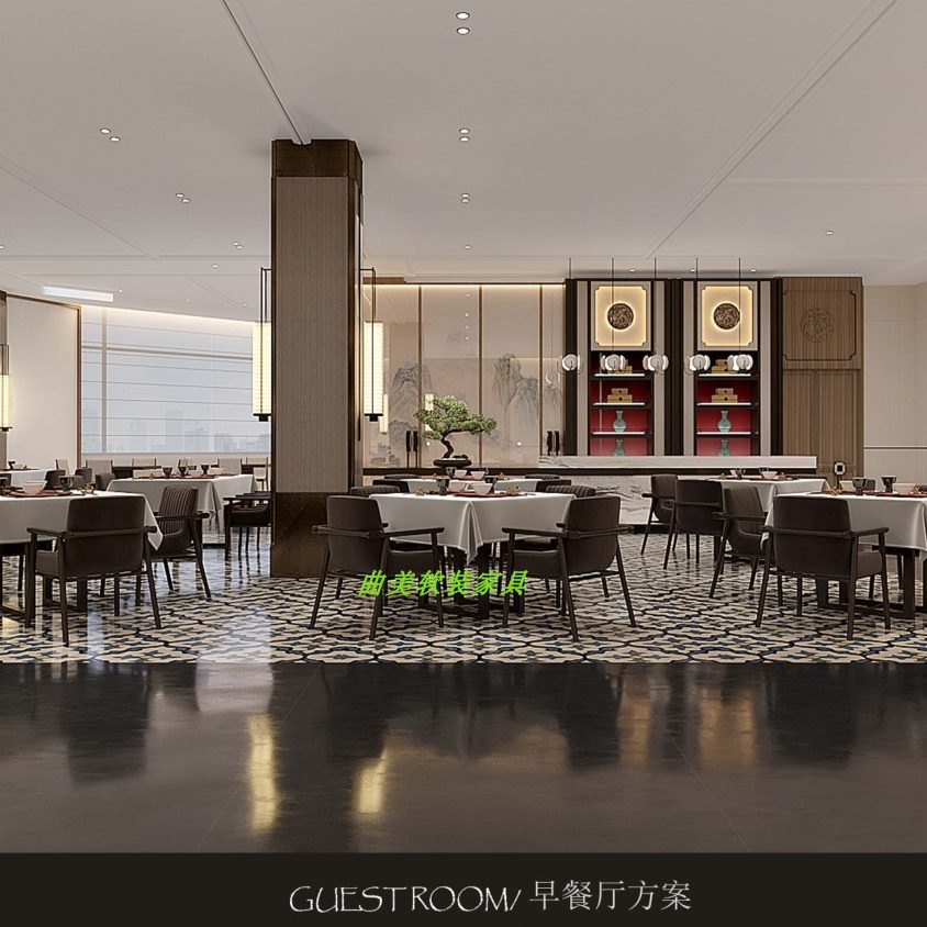 新中式饭桌方形组合茶楼饭店桌椅餐厅中式桌椅四餐厅酒店椅一早餐