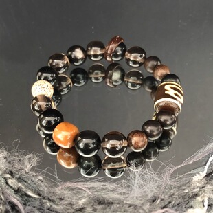 【天珠茶晶手串】银曜星月菩提沉香库克椰蒂跑环多纹配珠自然哑光