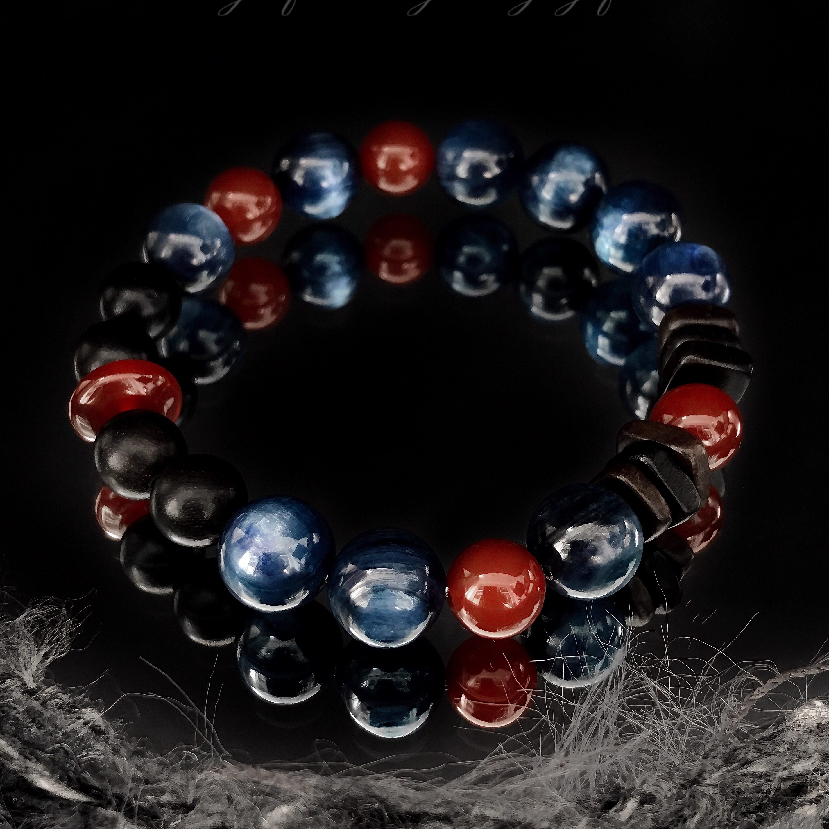 复古三色撞色手串蓝晶石沉香红玛