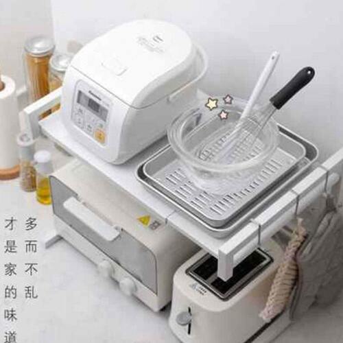 霜山微波炉置物架免打孔厨房整理架伸缩架铁艺台面烤箱架收纳架o