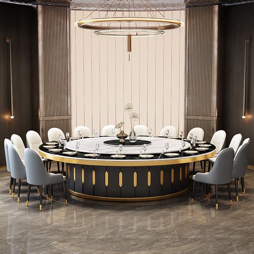 酒店餐桌大圆桌15人20人饭店餐厅包厢宴会商用岩T板电动转盘火锅