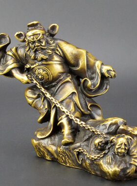 黄铜钟馗摆件纯铜天师仿古古玩铜器工艺品家居客厅办公室桌面摆设
