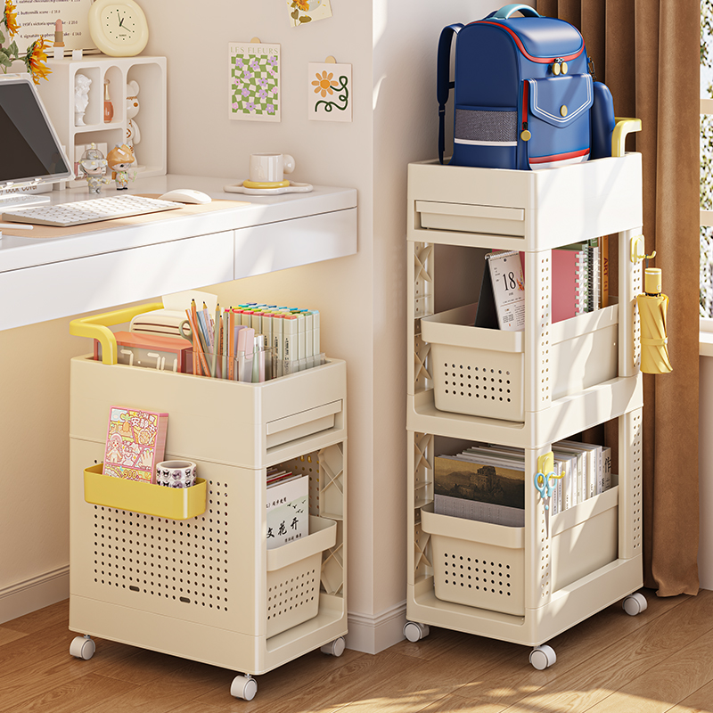 学生移动书架书包小推车桌下书桌旁小置物架落地U多层可移动带轮