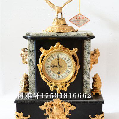 钟表金色铸铜理石机械座钟老式仿法国黄铜表芯壁炉家居摆件条案钟