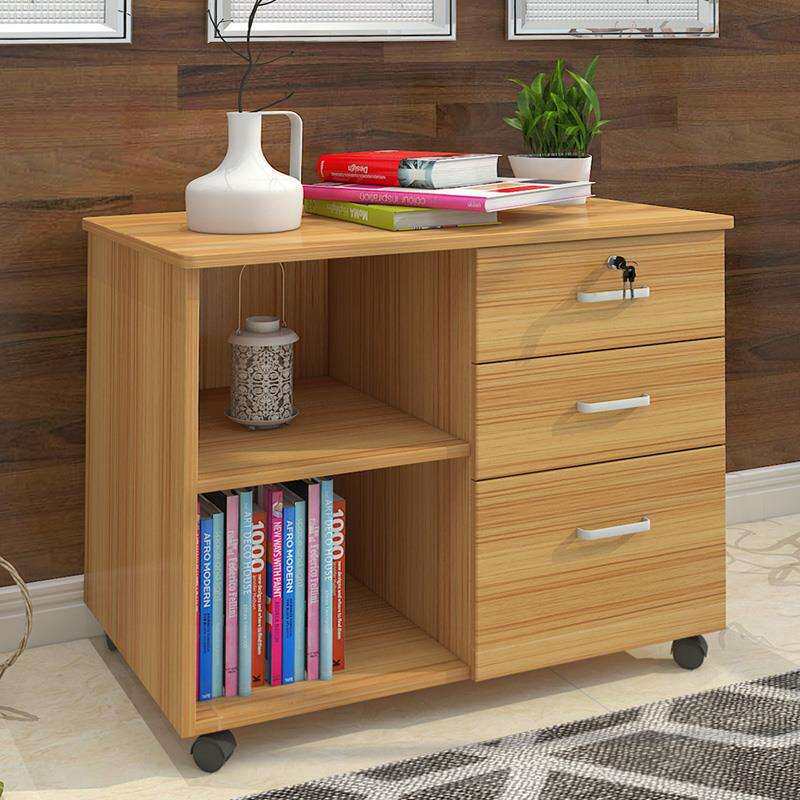 虎督木质办公柜子落地式文件柜移动矮柜带锁三抽屉资料柜储物