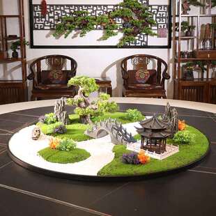 酒店大圆桌中间转盘摆花餐桌摆件装饰品饭店餐厅摆设微缩景观摆台