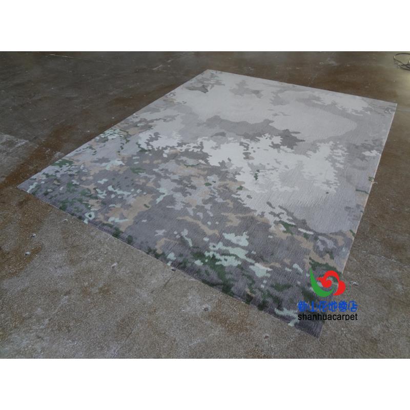 新中式抽象水墨画样板房手工羊毛客厅茶几地毯书房卧室大厅接待室