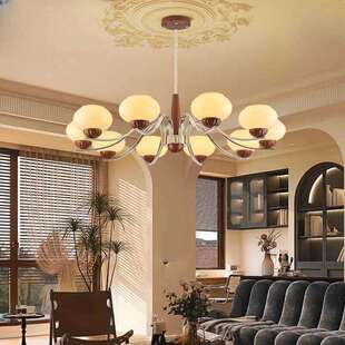 中古客厅实木吊灯美式复古奶油风餐厅灯主卧室灯法式柿子铁艺灯具