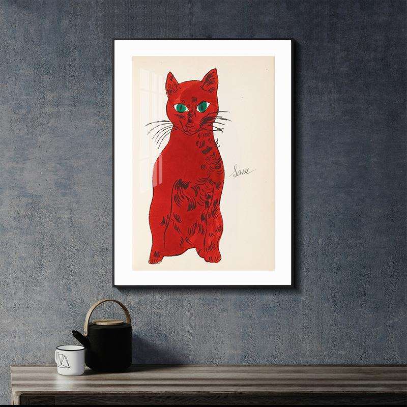 现代简约北欧客厅装饰画酒店名宿挂画文艺复古墙画猫咪玄关柜壁画