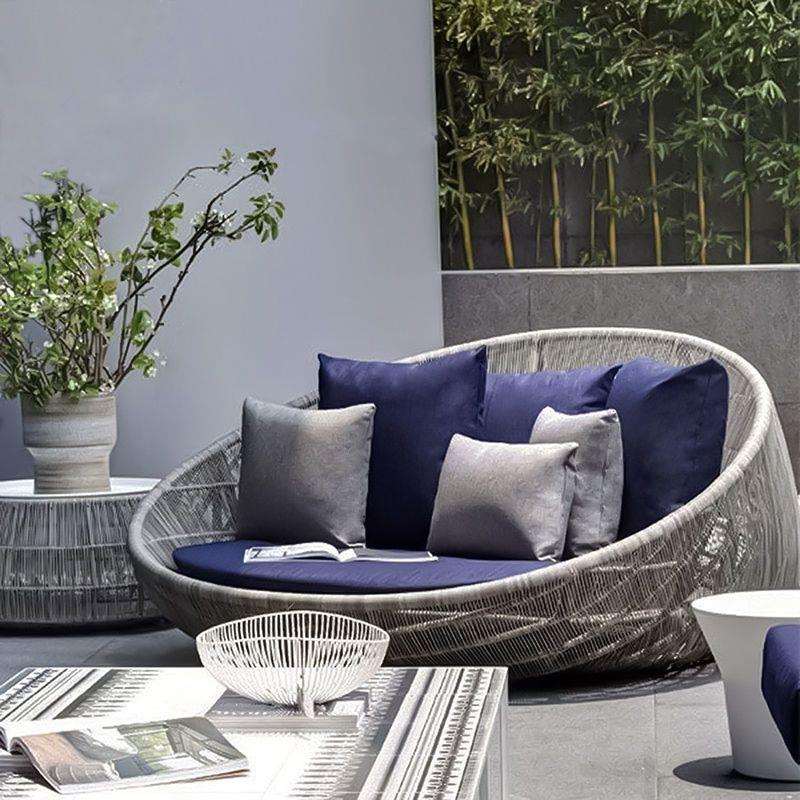 户外藤编沙发床露台阳台仿藤圆床庭院花园泳池懒人民宿圆形藤躺床
