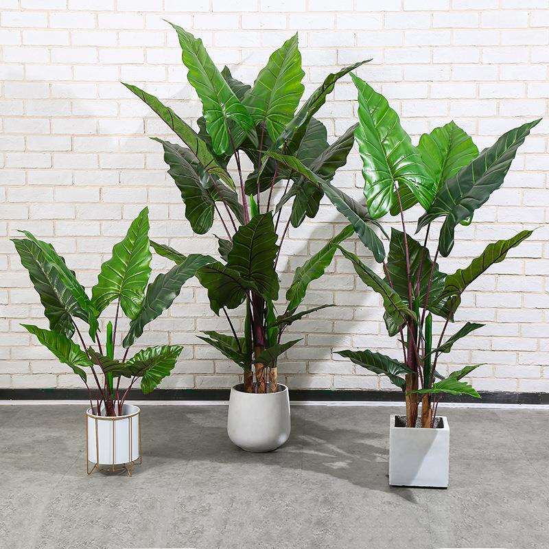 跨境仿真植物彩虹芋盆栽室内仿真大型绿植落地摆件酒店假树摆饰品