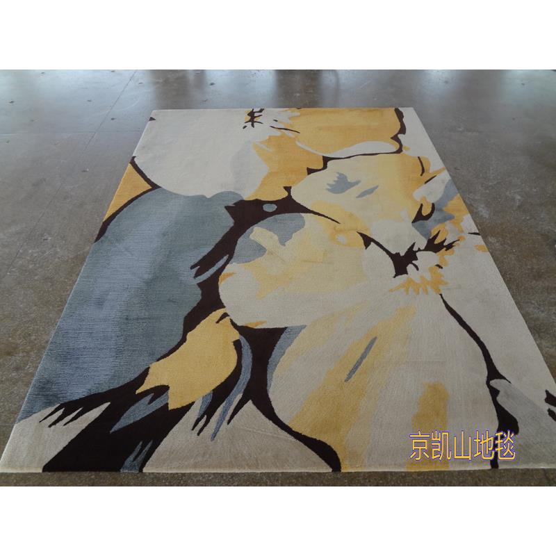现代简约田园抽象水墨画花朵手工羊毛客厅茶几地毯卧室客房床前毯