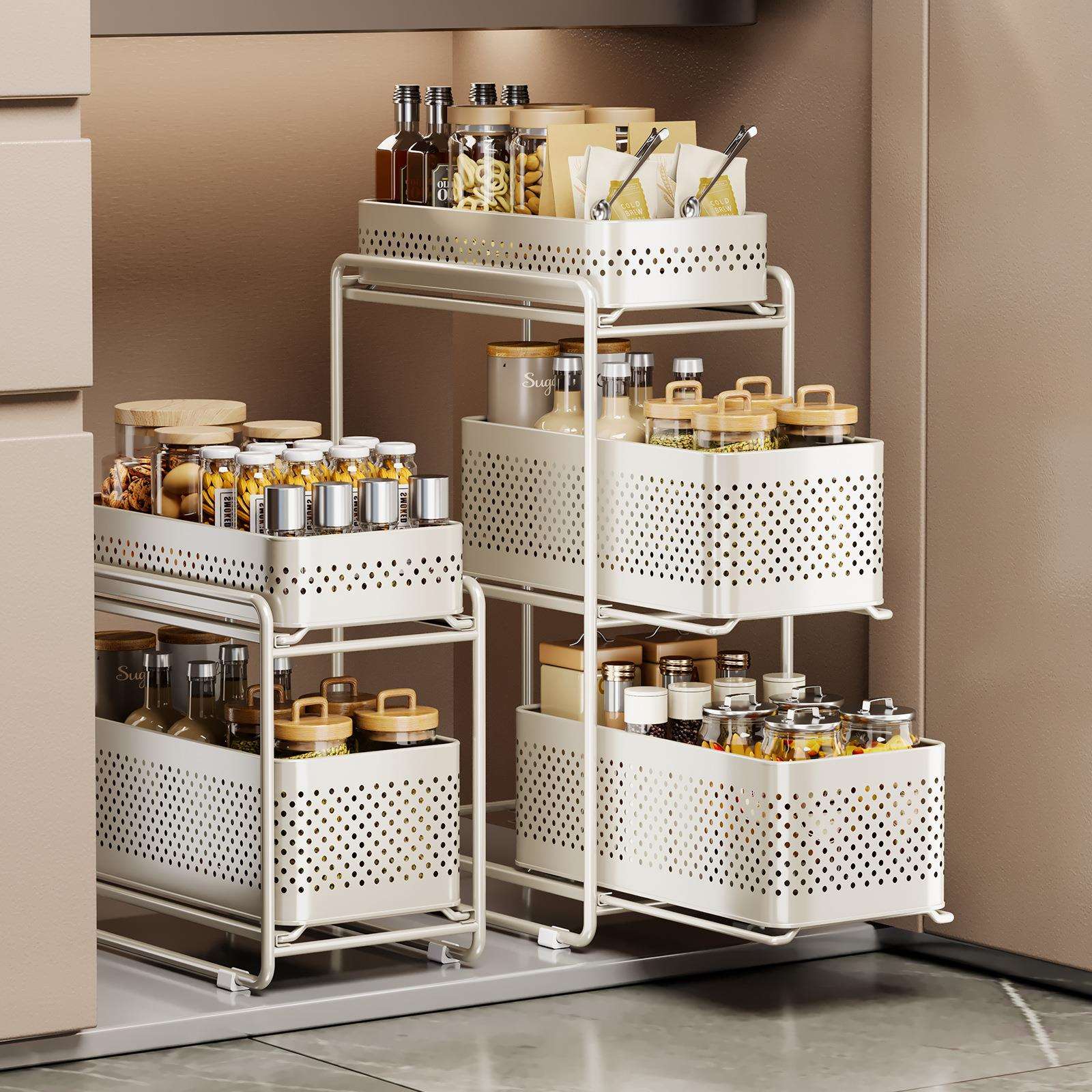 厨房抽拉式置物架橱柜内分层架碗碟架双层下水槽柜收纳拉篮