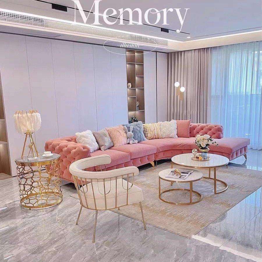 意式轻奢拉扣丝绒贵妃沙发转角别墅客厅组合简约美式弧形布艺沙发