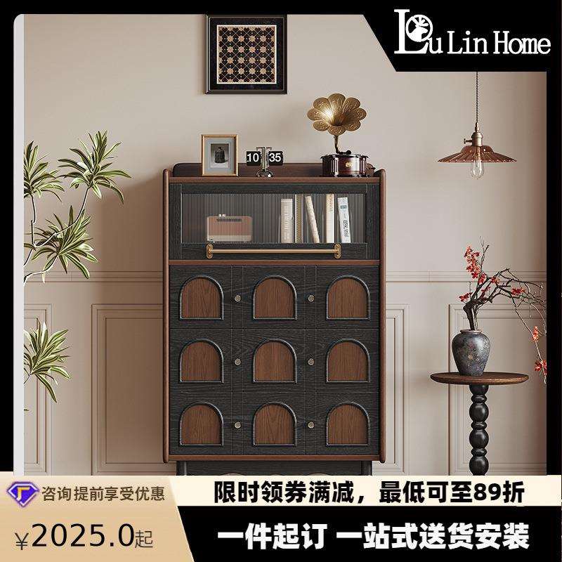 鹿林法式实木边柜中古风收纳储物柜子美式客厅设计师款抽屉餐边柜