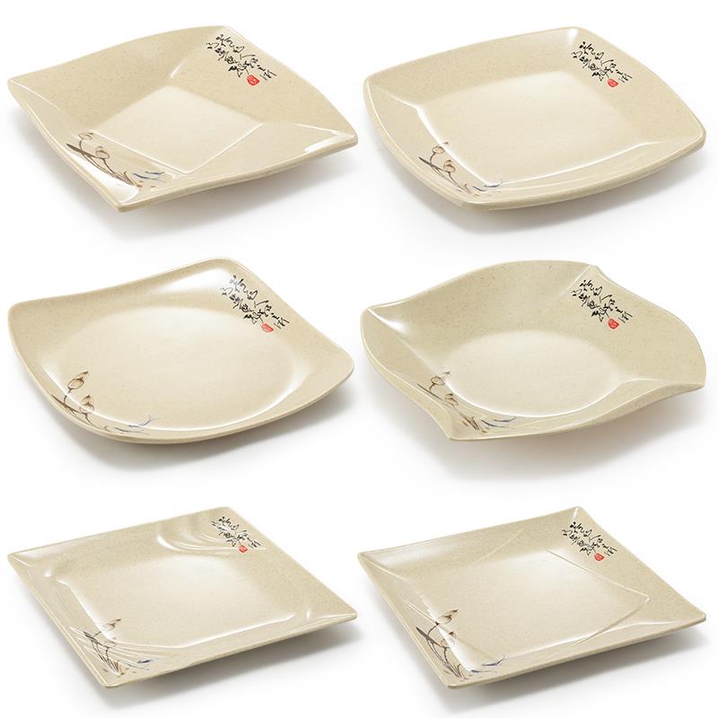 密胺方盘10个装仿瓷塑料碟子四方翘脚快餐盘饭店炒菜盖浇饭盘商用