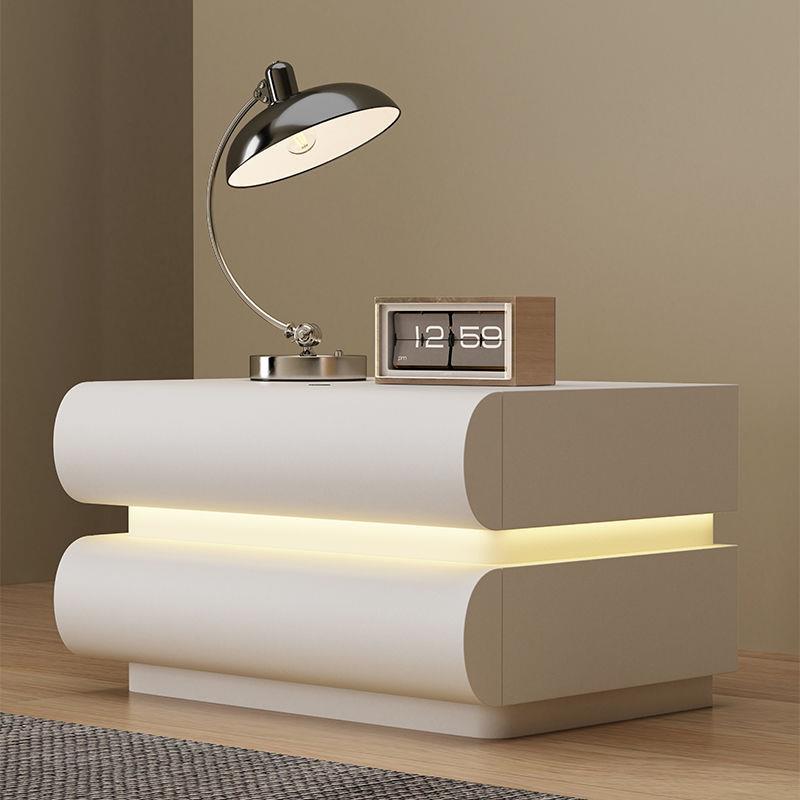 新款家用网红奶油白色床头柜皮质意式极简卧室实木床边收纳储物