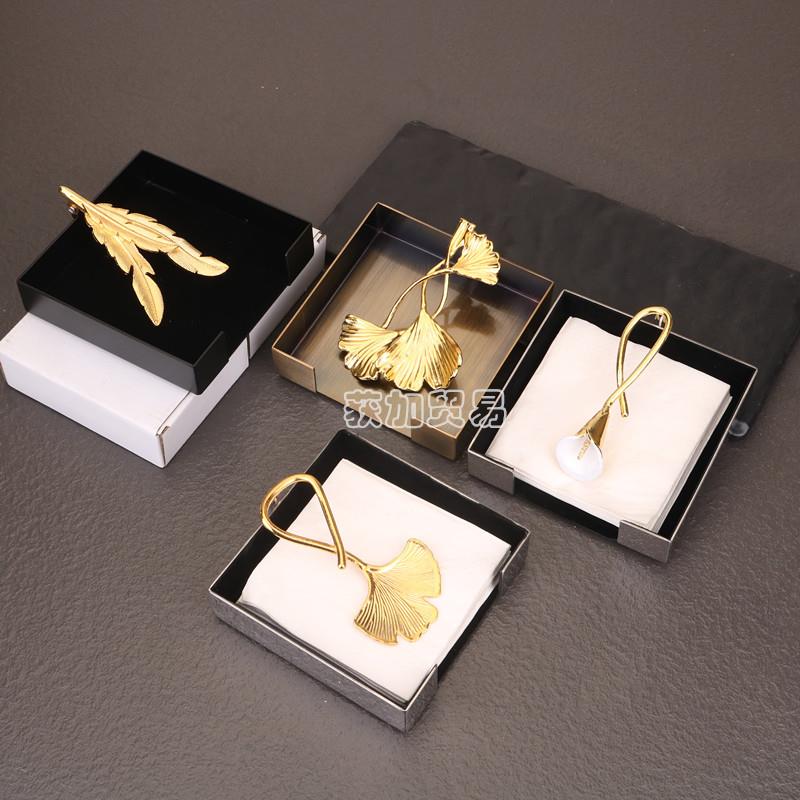 轻奢银杏叶餐巾座商用不锈钢纸巾架压纸座叶子纸巾盒餐巾收纳盒子