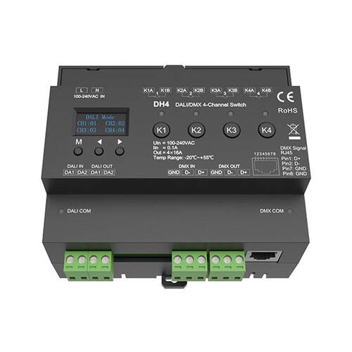 DH8 DALI DMX ⼿动模式 DT7 8 4 2DALI地址DMX-RDM8-通道数字显示