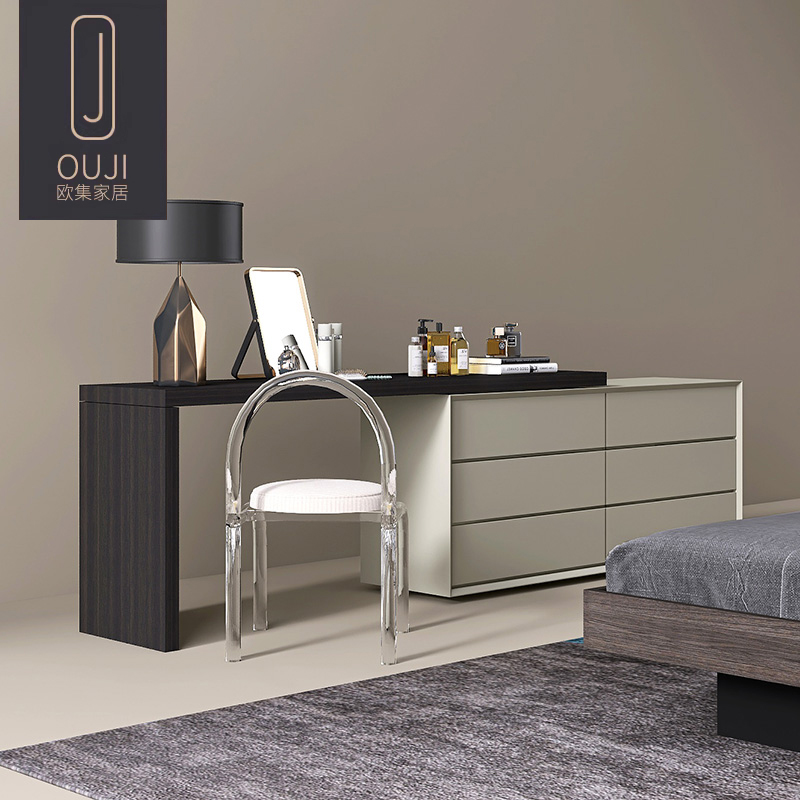 意式极简c梳妆台斗柜一体卧室电视柜化妆桌书桌边柜组合床尾收纳