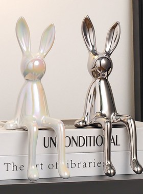 创意坐姿长耳兔子玄关摆件高档轻奢客厅电视O柜装饰品桌面家居摆