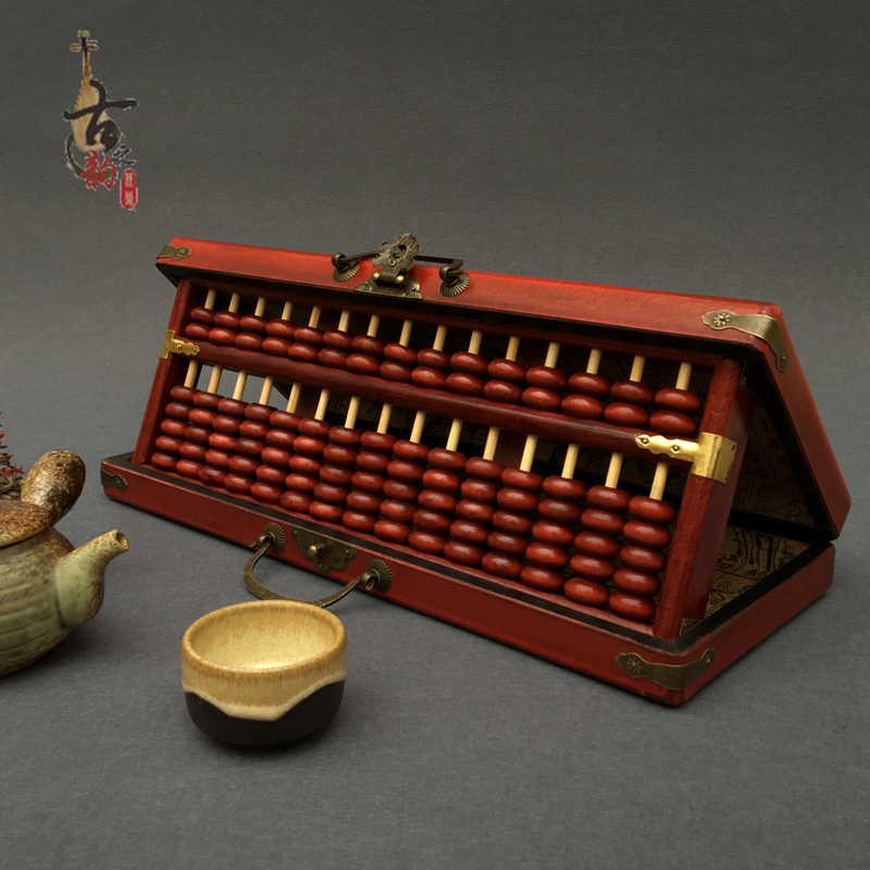 15档老c式大算盘实木质配盒子收藏装饰招财摆件红木工艺品送人礼