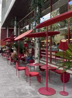 红色半圆铁艺复古工业风餐饮户外咖啡厅烘焙店奶茶外摆餐饮桌椅套