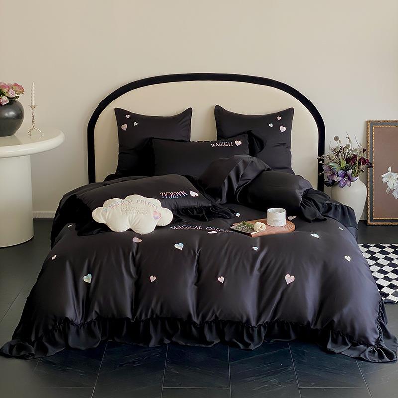 法式少女春夏80S双面天丝四件套复古风桃心刺绣丝滑被套床上用品4