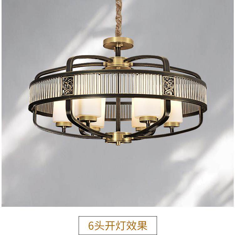 吸吊两用 新中式水晶吊灯餐厅书房全铜中国风入户门厅样板房灯具