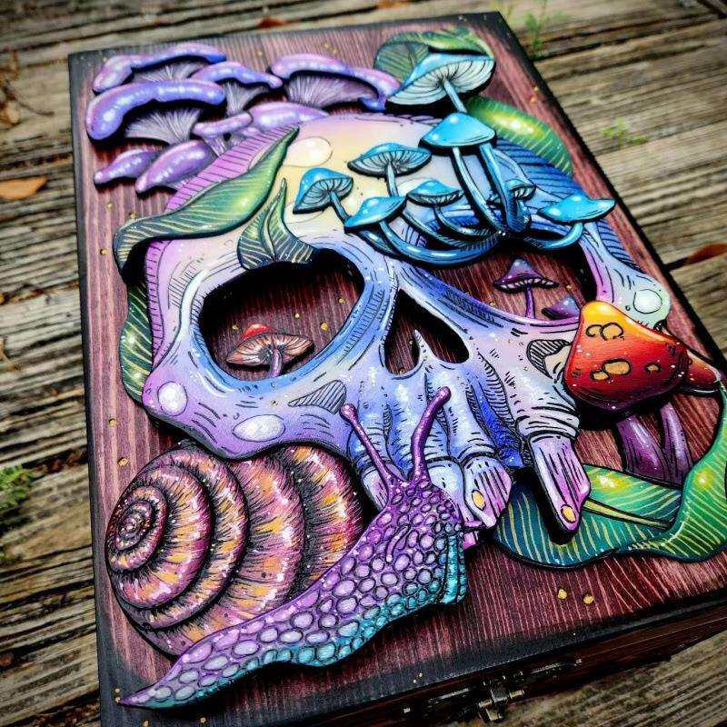 跨境 Skull and Nature Hidden Key Box紫色骷髅盒钥匙箱首饰木盒