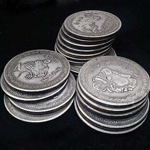 古玩杂件可吹响银元银币十八罗汉复古银元铜镀银全套工艺品收藏