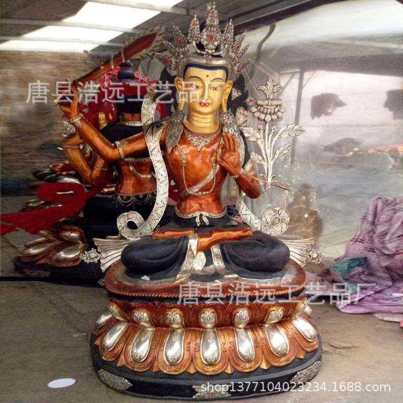 五台山文殊菩萨铜像 铸铜大白伞盖佛母 背光凶相黄财神