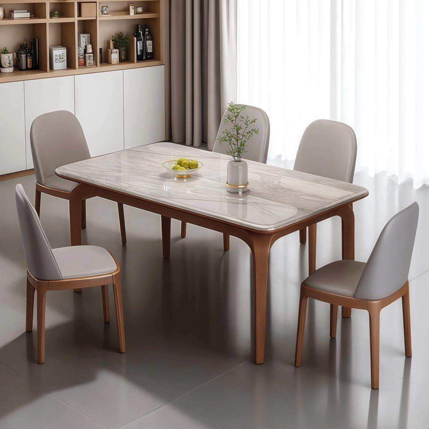 微晶石实木餐桌椅组合家用小户型超晶石长方形现代简约大理石桌子