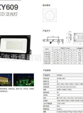 ZY609-LED100W投光灯具亚明照明100W泛光灯具世纪亚明ZY609-100W