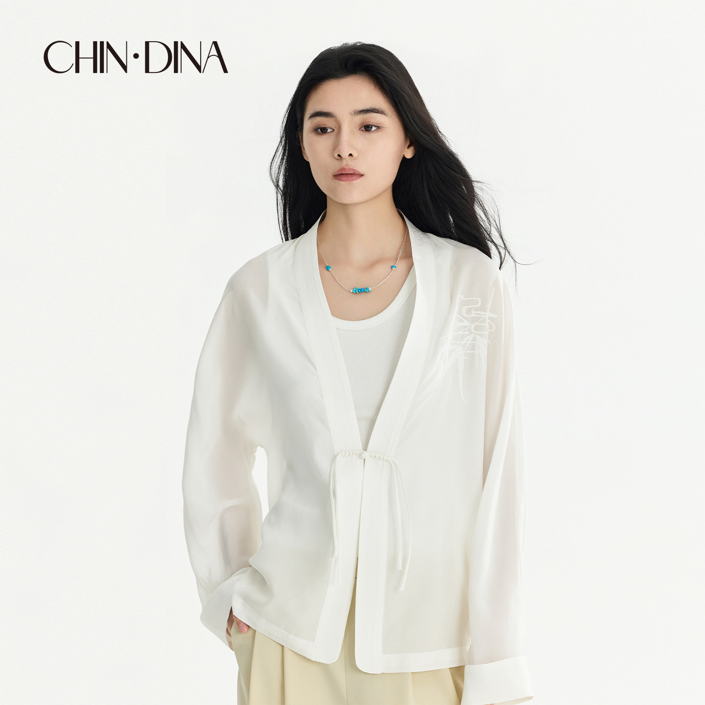 CHIN·DINA新中式100%桑蚕丝长袖衬衫女2026春夏新款真丝上衣
