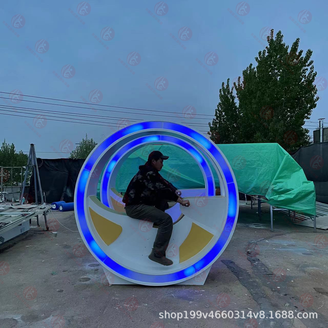 厂家直销无动力水车脚踏喷泉发电摆件道具 彩色发光版脚蹬自行车