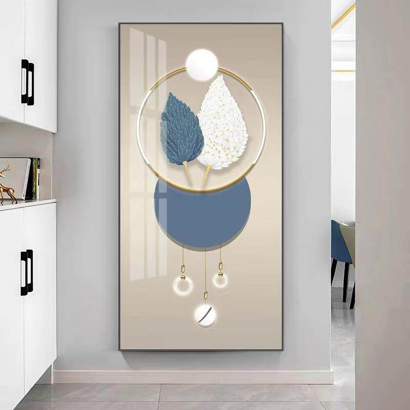现代简约入户玄关装饰画客厅走廊尽头羽毛挂画过道正对门晶瓷墙画