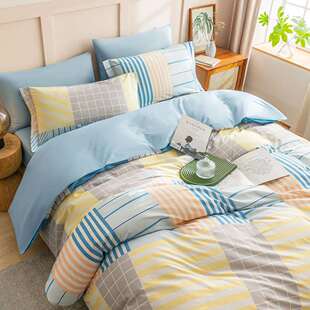 愉悦之家空气柔软抗菌四件套裸睡春秋纯棉被套四件套100全棉简约