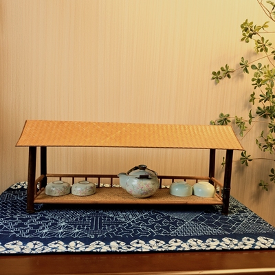紫竹单层置物架茶壶架小博古架收纳架中式中古风侘寂竹编竹藤