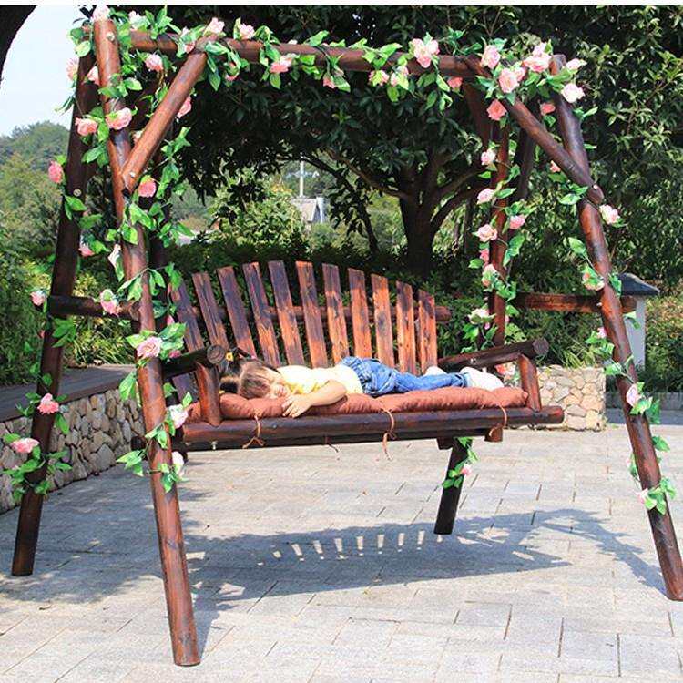 炭化防腐木秋千户外庭院双人金典原木大秋千室内吊椅室外花园摇椅