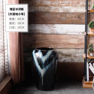 黑色酒店大堂落地高端陶瓷花瓶摆件干支陶罐插花器别墅样板房摆件