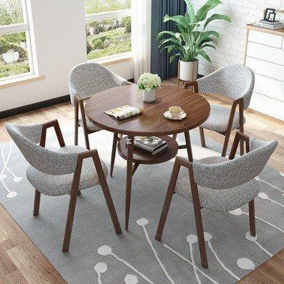 咖啡厅一桌四椅接待会客洽谈桌椅组合办公室休闲小圆桌仿实木餐桌