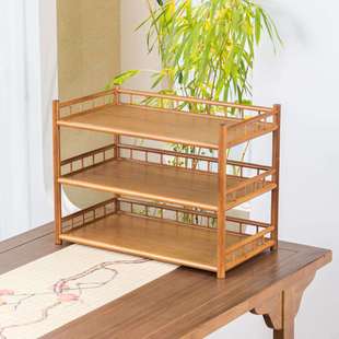 竹制三层茶架 带围桌面茶壶紫砂壶置物茶杯架子茶具收纳架