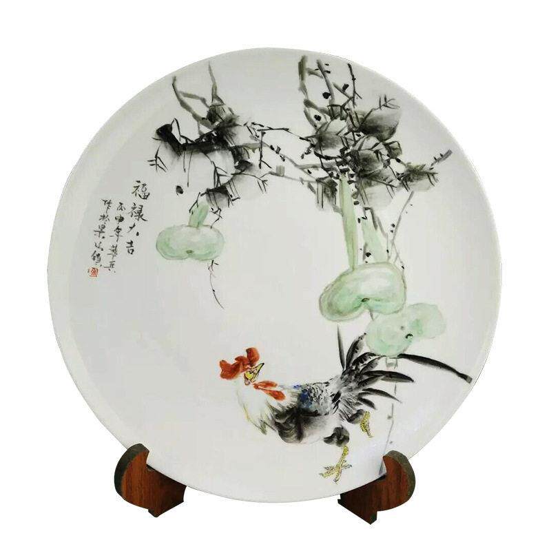 景德镇青花瓷仿古陶瓷 古典手工绘画摆件 陶瓷工艺品摆件水墨瓷盘