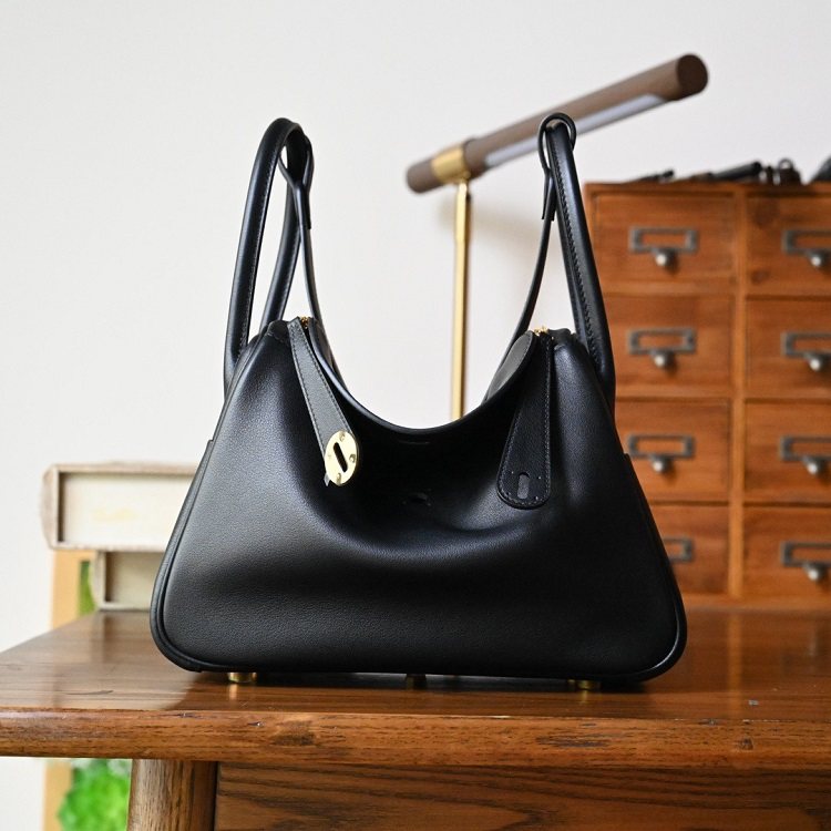 总监纯手工缝制琳迪LD26进口swift皮黑色银扣单肩斜挎手提女包