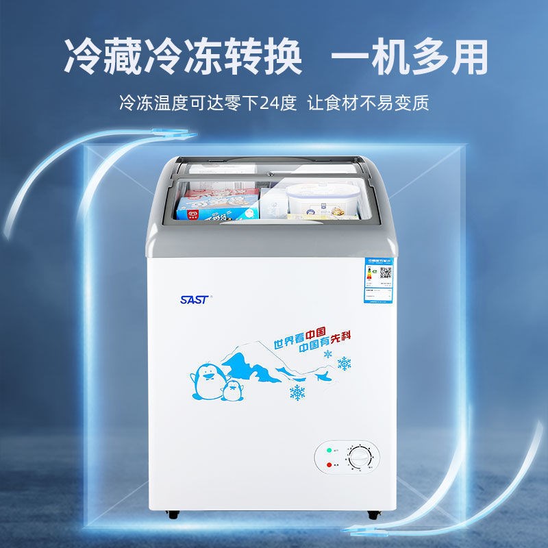SAST雪糕柜冷藏冷冻柜展示柜商B用冰柜玻璃门迷你圆弧柜冰激凌冷