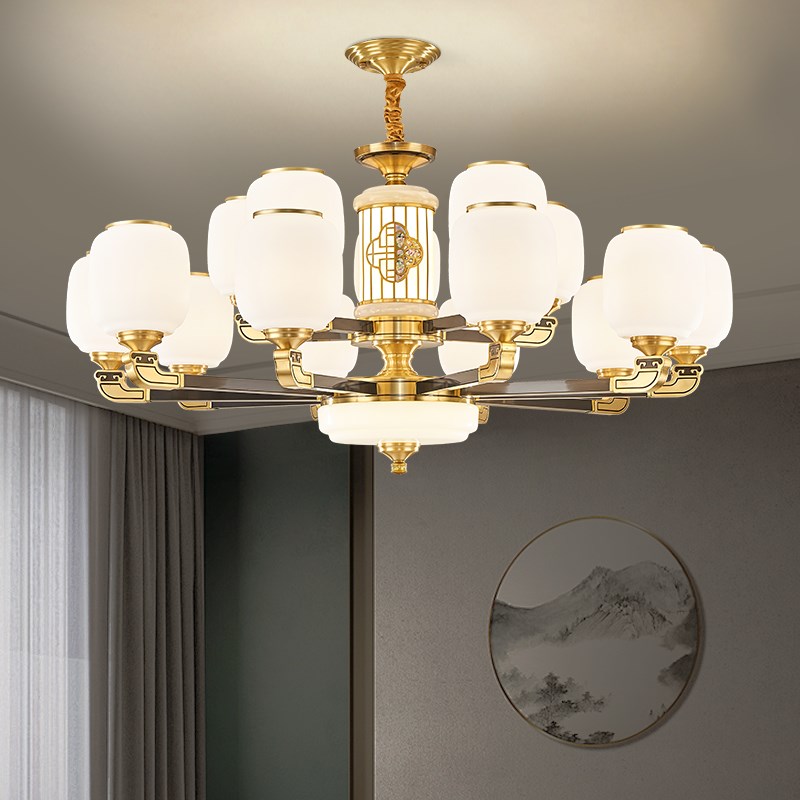 新中式客厅吊f灯高档玉石餐厅卧室灯2025新款现代中国风古典中式