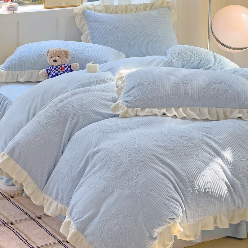 双面加厚牛奶珊瑚绒床上四件套冬季法兰绒床品床S裙加绒面床单被