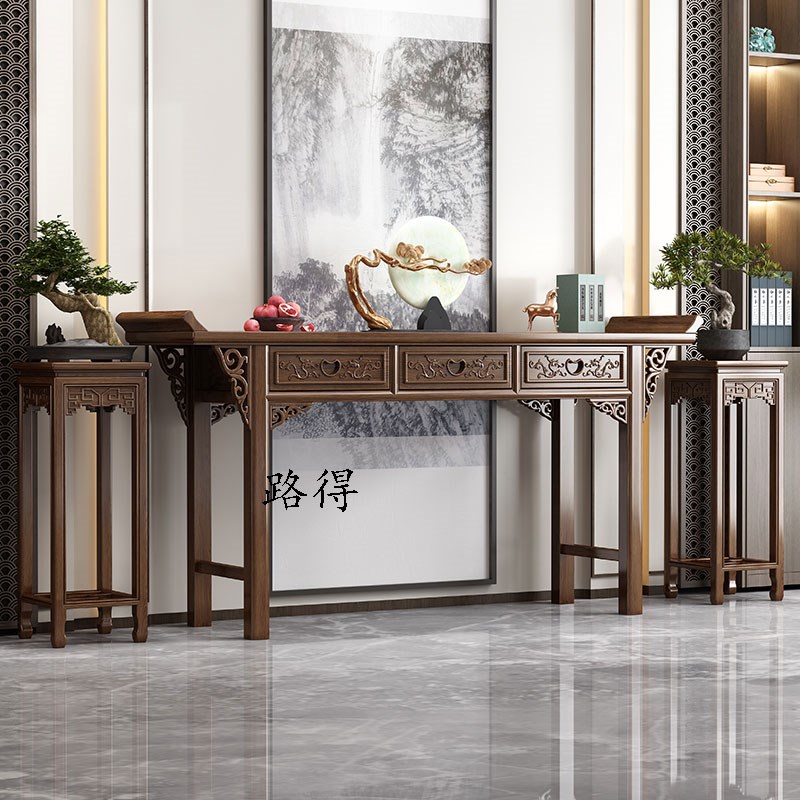 新中式中堂供桌条案六件套实木八仙桌香J案条几翘头案农村堂屋家